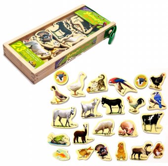 Set animale din lemn cu magneti 23 piese